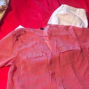 Sheer red & white stripe blouse